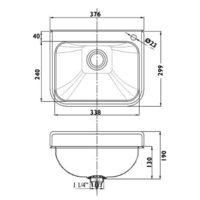 mini muurwastafel van RVS | B 376 x D 299 x H 190 mm