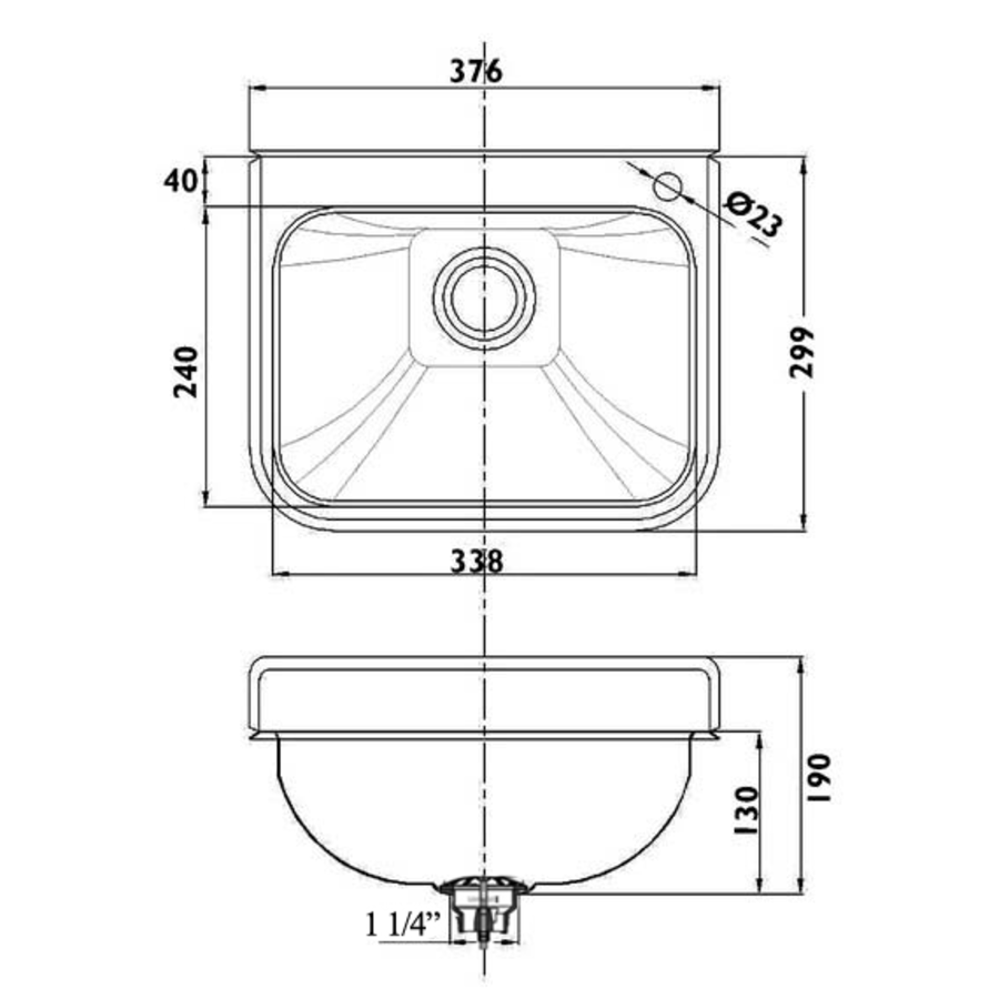 Mini-Wandwaschtisch aus Edelstahl | B 376 x T 299 x H 190 mm