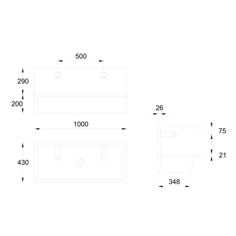 Wäschetrog | Edelstahl | Inklusive Wasserhähne | 4 Größen