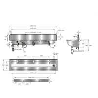 Washing trough | Stainless steel | Incl. taps | 6 formats