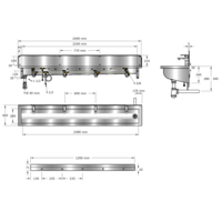 Washing trough | Stainless steel | Incl. taps | 6 formats