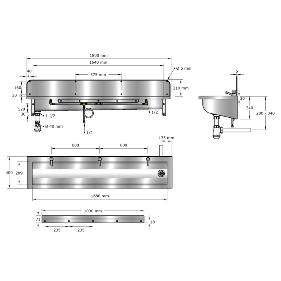 Évier extra large | Incl. robinets | acier inoxydable | 6 tailles