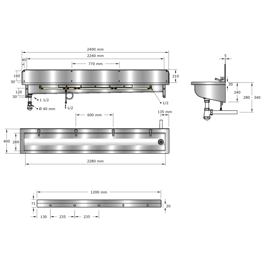 Évier extra large | Incl. robinets | acier inoxydable | 6 tailles
