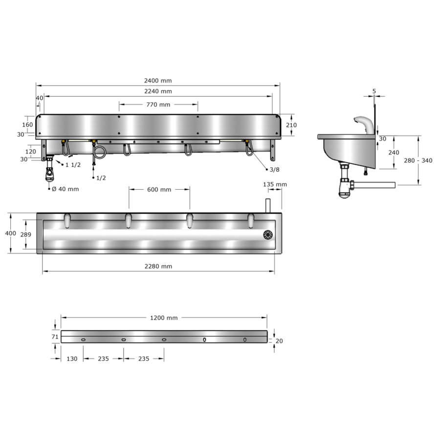 Lavoir | acier inoxydable | Incl. robinets | 6 tailles