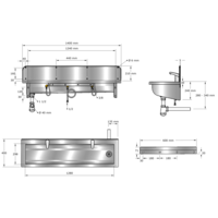Washing trough | Stainless steel | Incl. taps | 6 formats