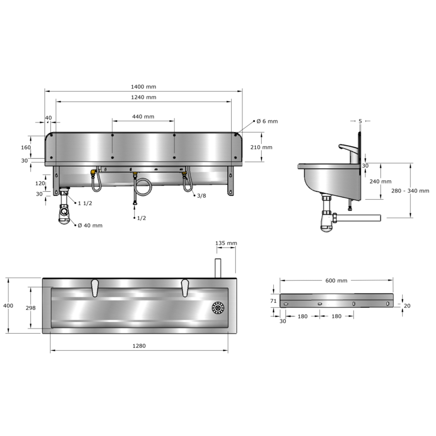 Lavoir | acier inoxydable | Incl. robinets | 6 tailles