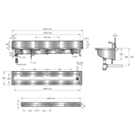 Washing trough | Stainless steel | Incl. taps | 6 formats