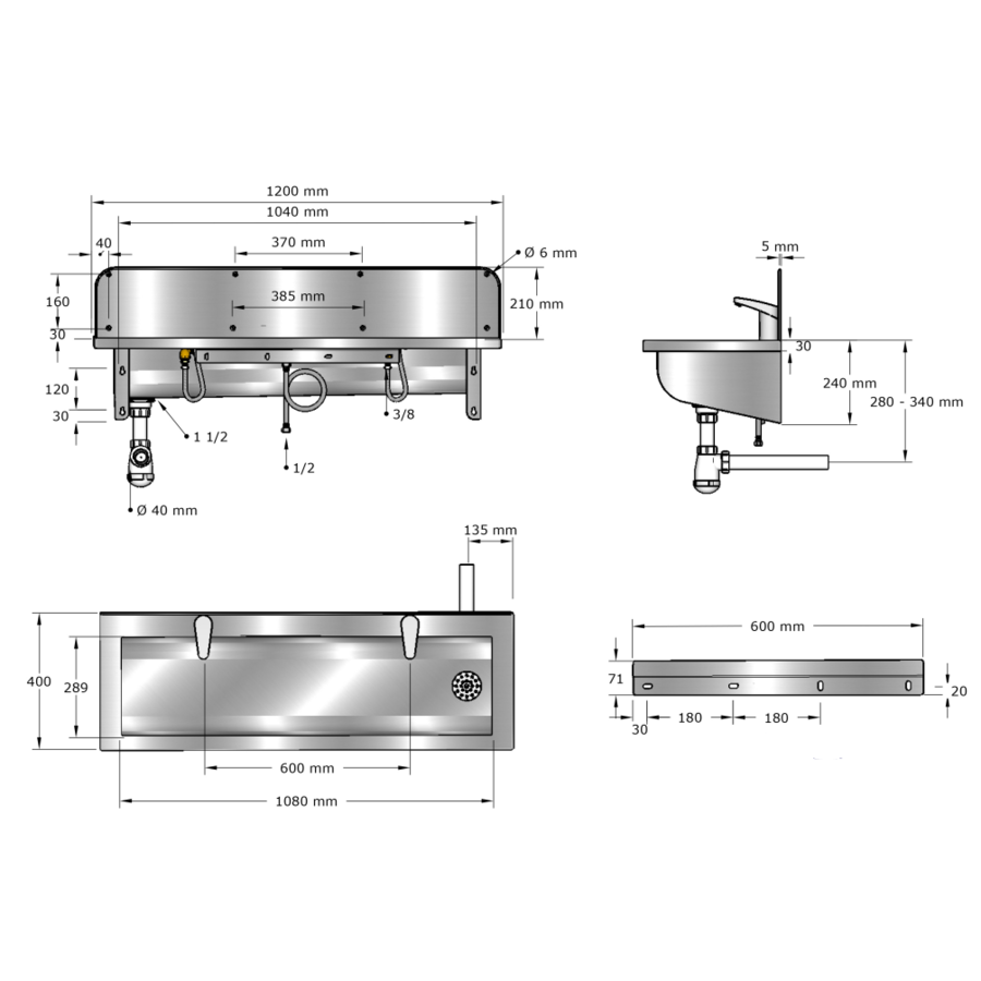 Wastrog | RVS | Incl. kranen  | 6 formaten