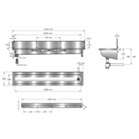 washing trough| Stainless steel | 1200 x 400 x 240 mm | 6 formats