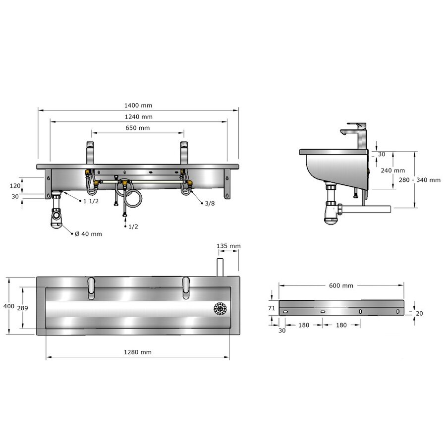 wasgoot | RVS | Incl. kranen | 6 formaten