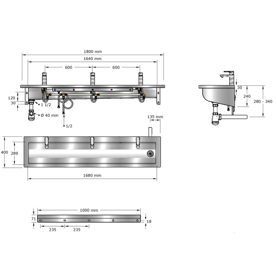 laundry chute | Stainless steel | Incl. taps | 6 formats