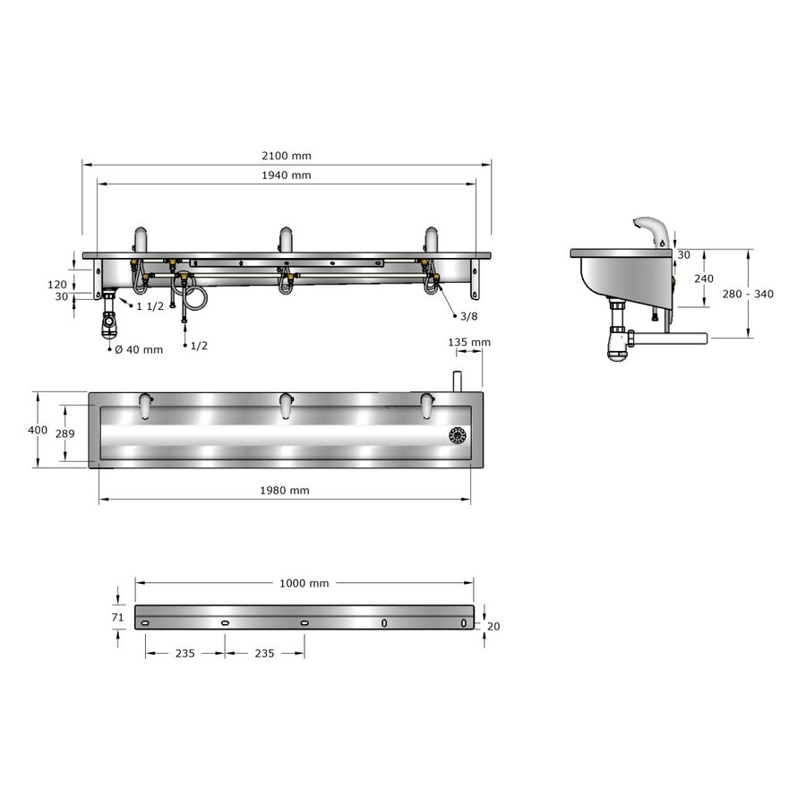 laundry chute | Stainless steel | Incl. infrared taps | 6 formats