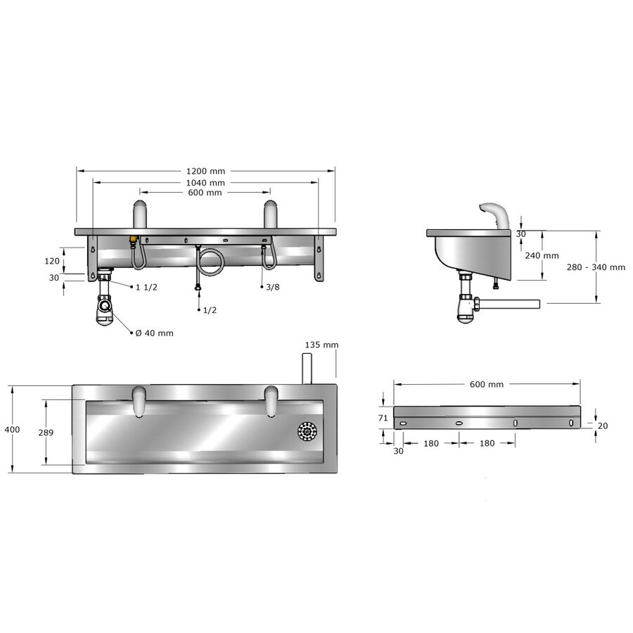 washbasin | stainless steel | incl. infrared taps | 6 sizes