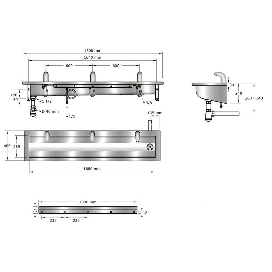 washbasin | stainless steel | incl. infrared taps | 6 sizes