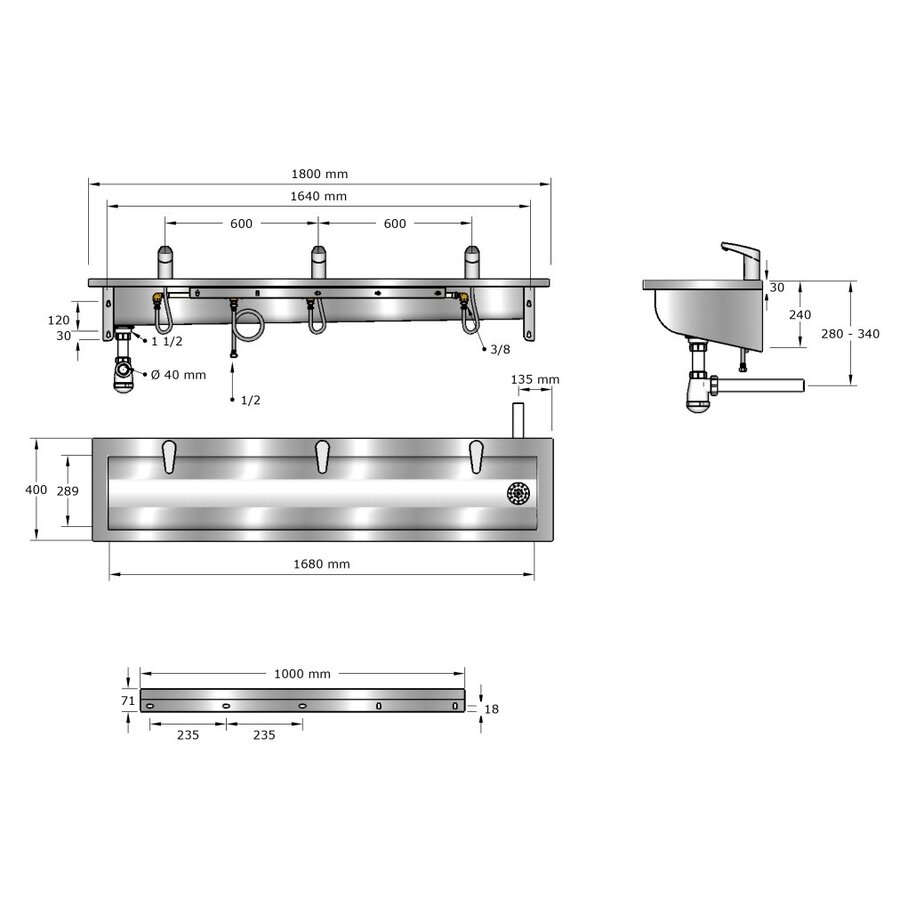 Lavoir | acier inoxydable | Incl. robinets infrarouges | 6 tailles