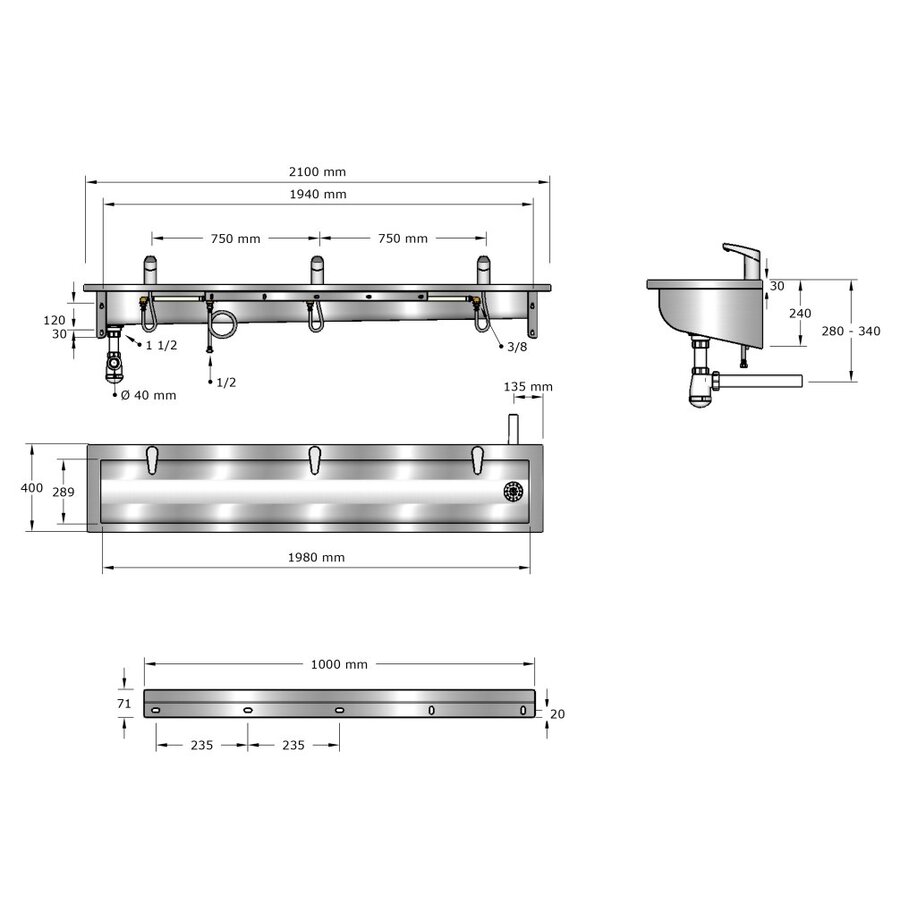 Lavoir | acier inoxydable | Incl. robinets infrarouges | 6 tailles