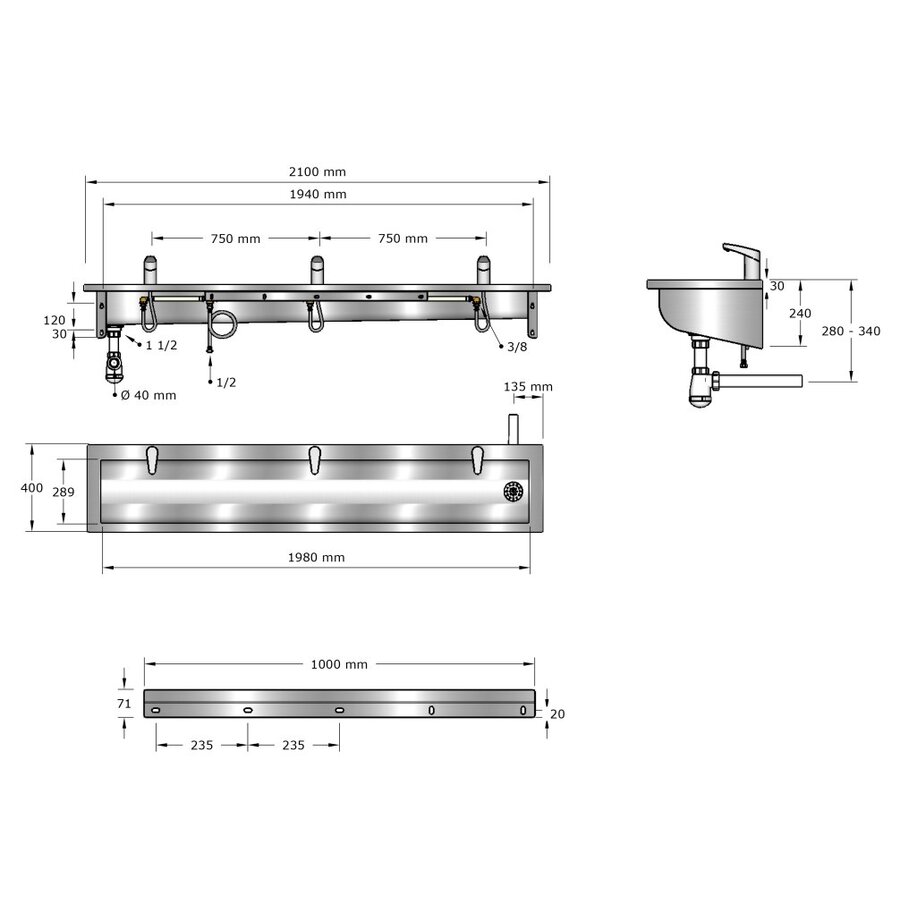 Wastrog | RVS | Incl. infrarood kranen | 6 formaten