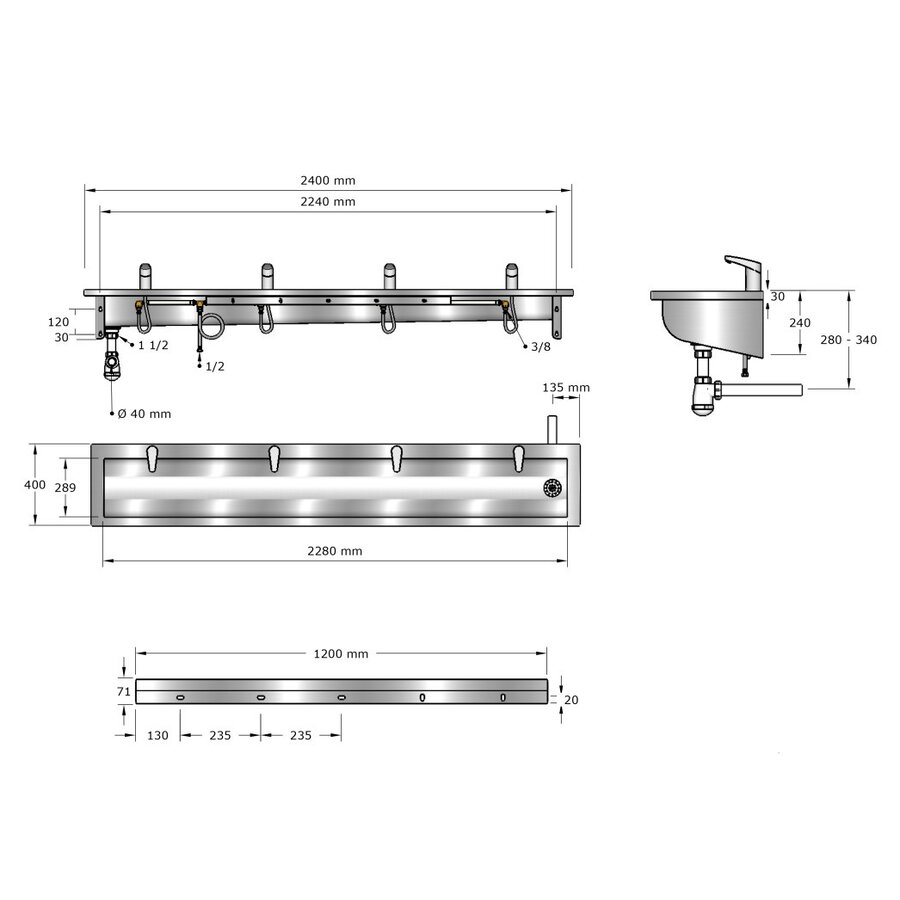 Lavoir | acier inoxydable | Incl. robinets infrarouges | 6 tailles