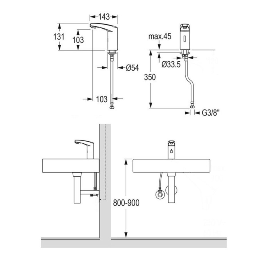 Electronic washbasin tap | cold or premixed water