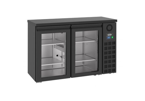  HorecaTraders Refroidisseur de bar | Acier inoxydable | Noir | 2 portes vitrées | 550 x 1380 x 950 mm 