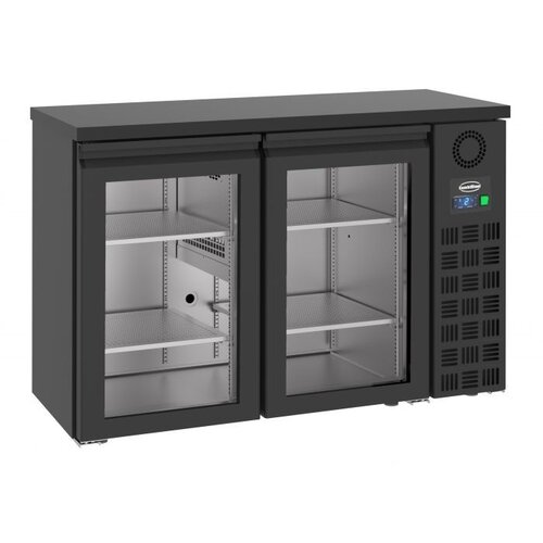  HorecaTraders Barkühler | Edelstahl | Schwarz | 2 Glastüren | 550 x 1380 x 950 mm 
