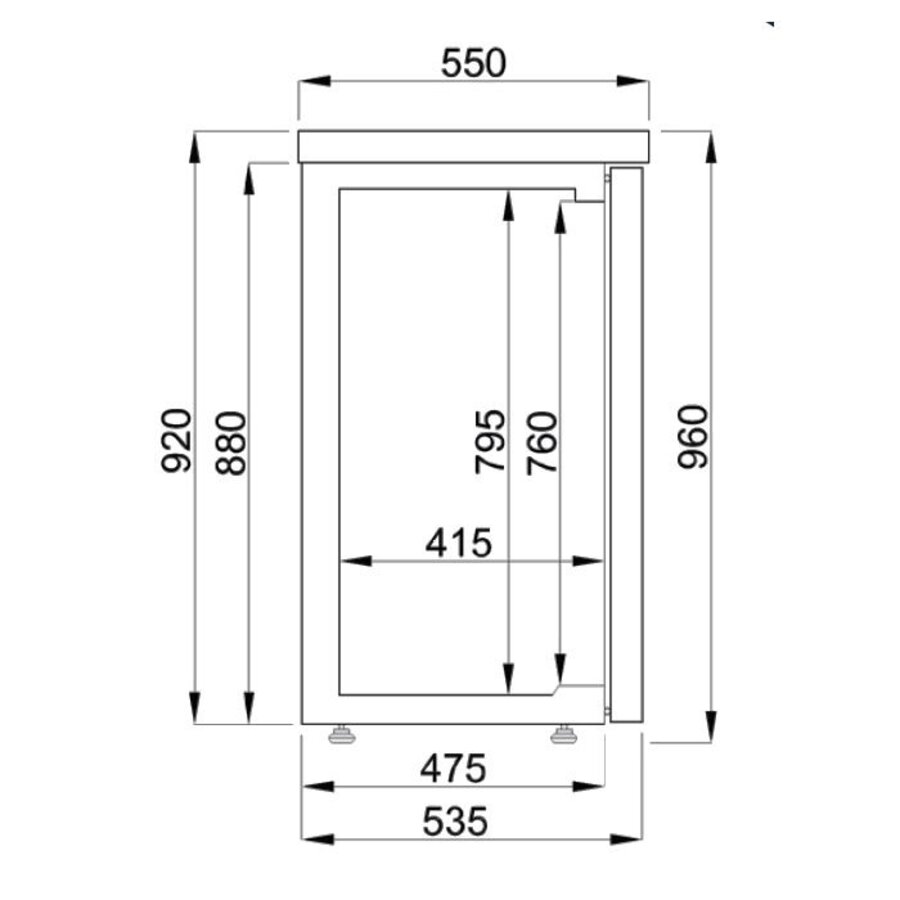 Refroidisseur de bar | Acier inoxydable | Noir | 2 portes vitrées | 550 x 1380 x 950 mm