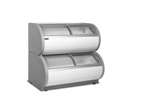  HorecaTraders Congélateur TD500 | 450L | Gris/Blanc | Couvercles coulissants | 2 étages | 1210x790x1213h)mm 