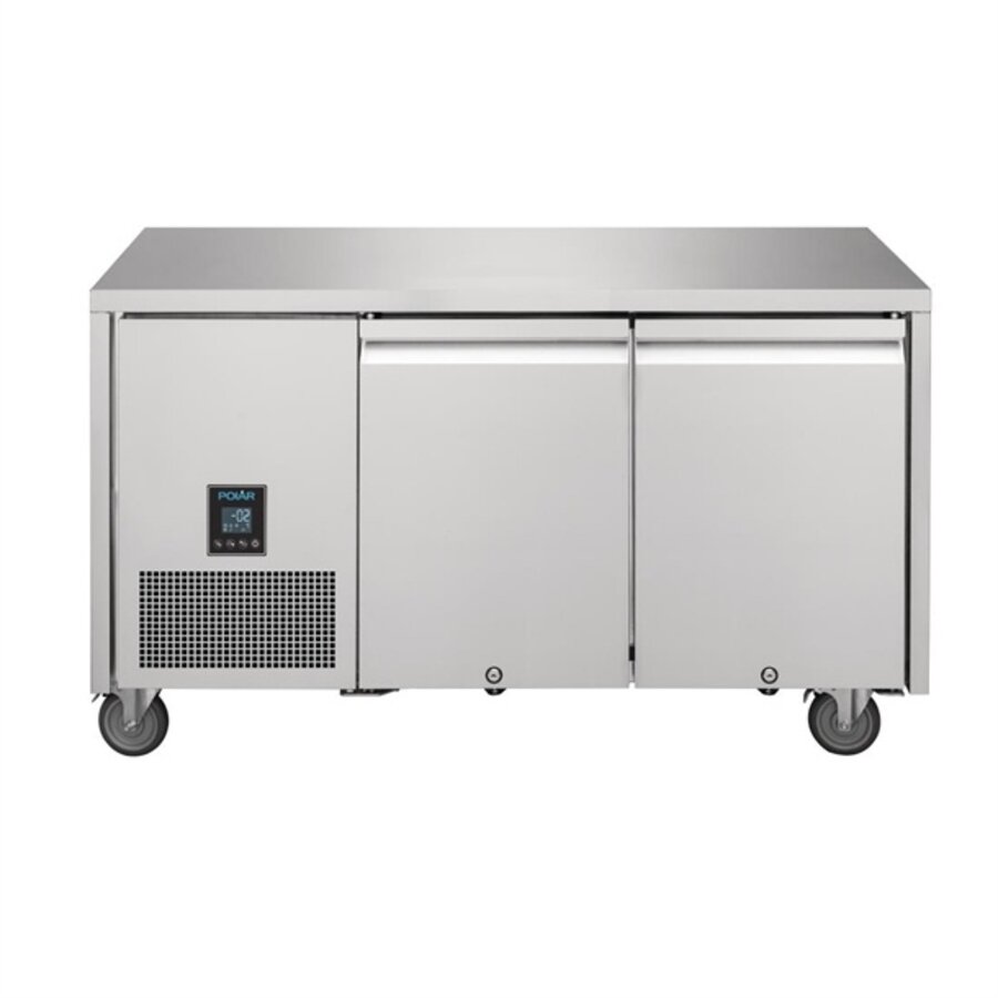 Polar U-serie tweedeurs koelwerkbank | 267L | RVS