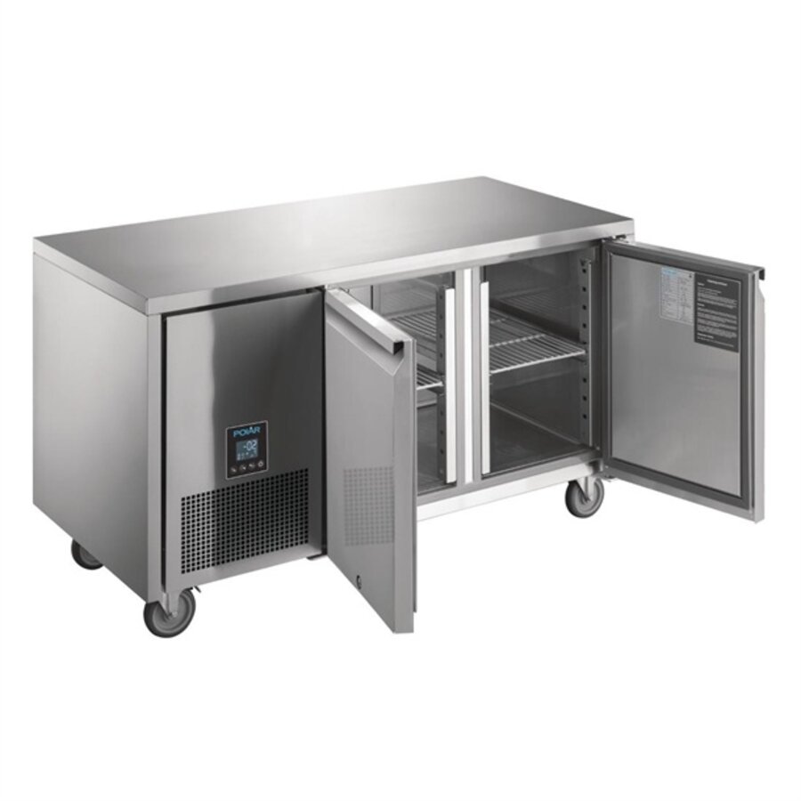 Polar U-series two-door refrigerated workbench | 267L | Stainless steel