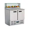 HorecaTraders Polar G-series 2-door refrigerated workbench with top-mounted refrigerated display case | 256L | 118 x 90.3 x 70cm