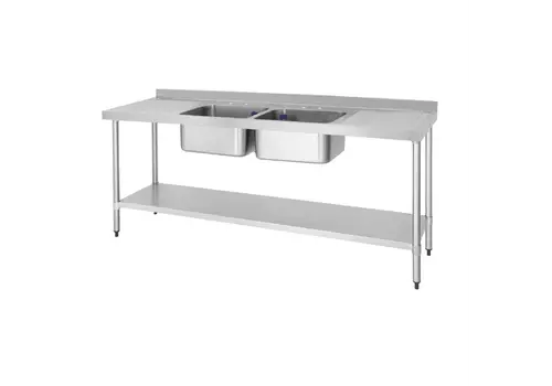  HorecaTraders Stainless steel sink double sink drainer left and right | 210x60cm | 