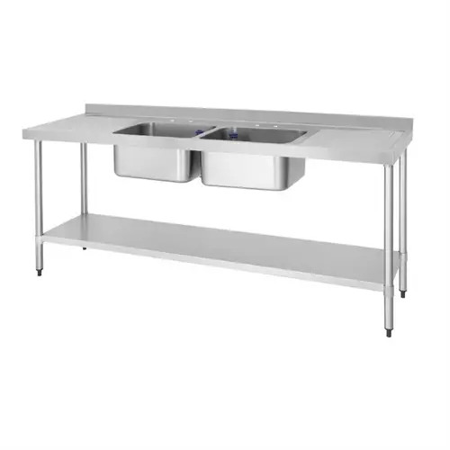  HorecaTraders Stainless steel sink double sink drainer left and right | 210x60cm | 