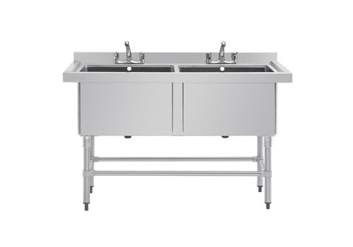  HorecaTraders Évier double profond en acier inoxydable | 2x 100L | 90 x 141 x 60 cm | 