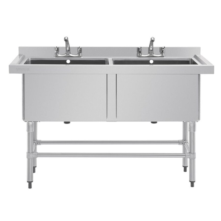 Évier double profond en acier inoxydable | 2x 100L | 90 x 141 x 60 cm |
