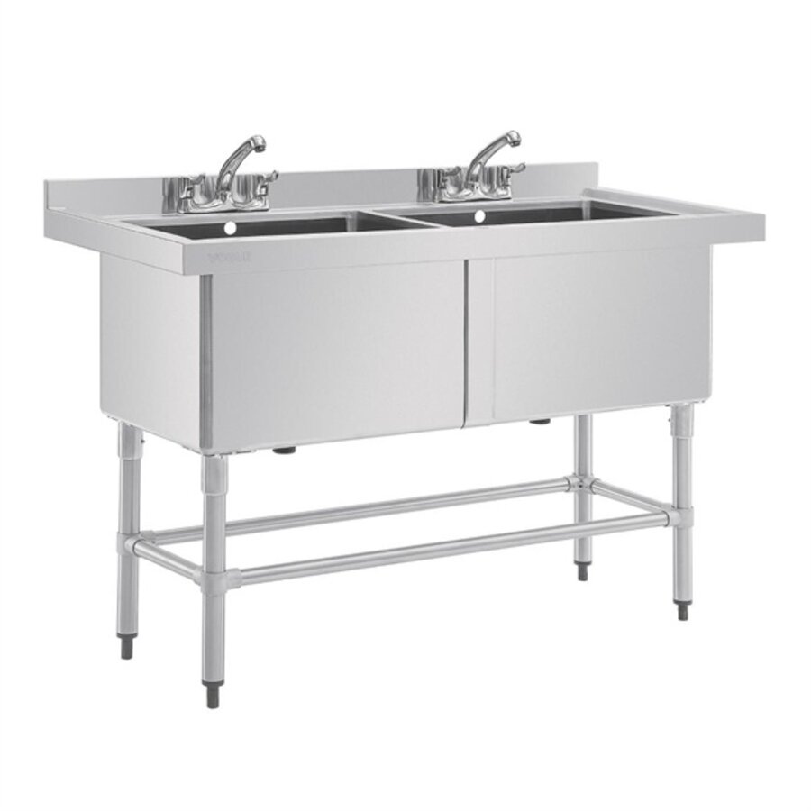 Évier double profond en acier inoxydable | 2x 100L | 90 x 141 x 60 cm |