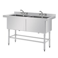 Évier double profond en acier inoxydable | 2x 100L | 90 x 141 x 60 cm |