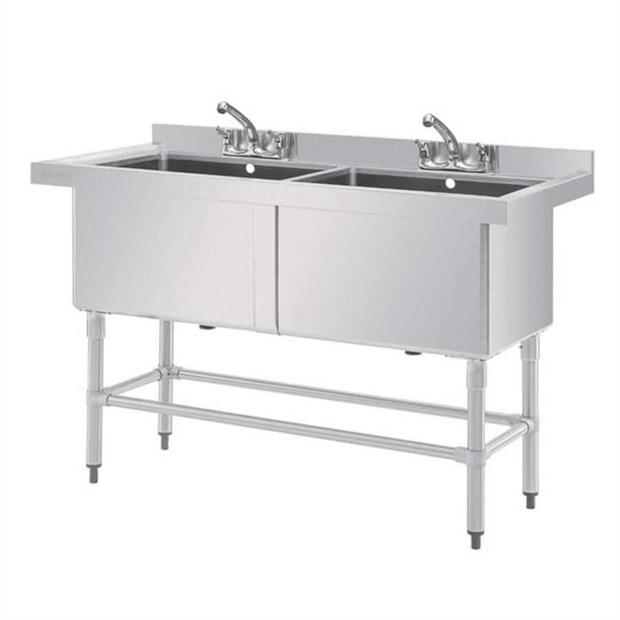 Évier double profond en acier inoxydable | 2x 100L | 90 x 141 x 60 cm |