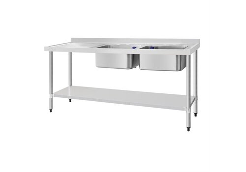  HorecaTraders Évier en acier inoxydable double évier égouttoir à gauche | 150x60cm | 