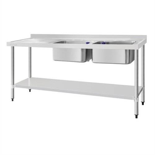  HorecaTraders Évier en acier inoxydable double évier égouttoir à gauche | 150x60cm | 