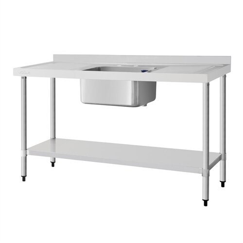  HorecaTraders Évier en acier inoxydable avec égouttoir simple à gauche et à droite | 150x60cm | 