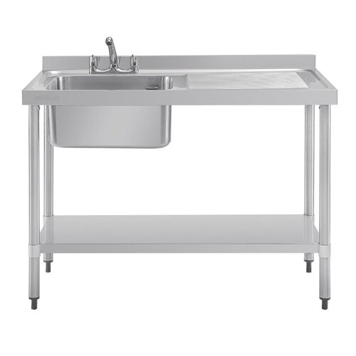  HorecaTraders Évier en acier inoxydable évier simple égouttoir à droite | 120x60cm | 