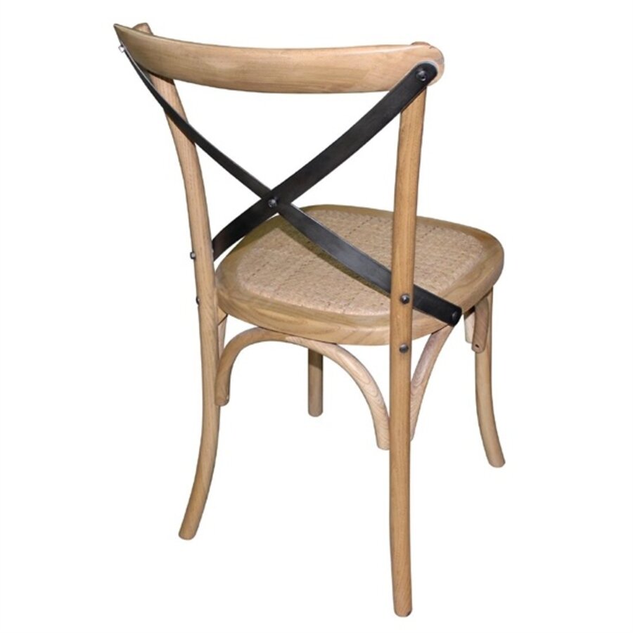 houten stoel met gekruiste rugleuning naturel  | 89 x 49,5 x 55 cm  | (2 stuks)  |
