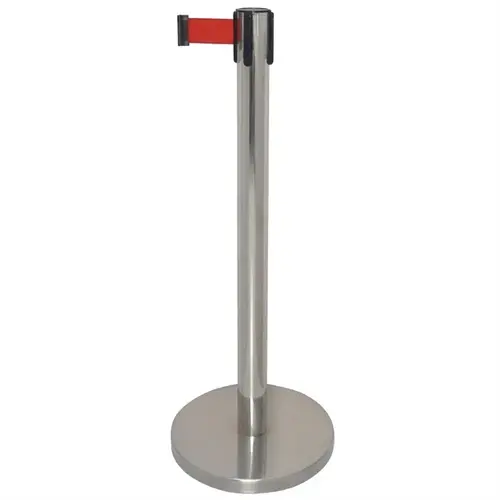  Bolero poteau de barrière avec bande rouge | 96,5 x 34,5(Ø)cm | Acier inoxydable 