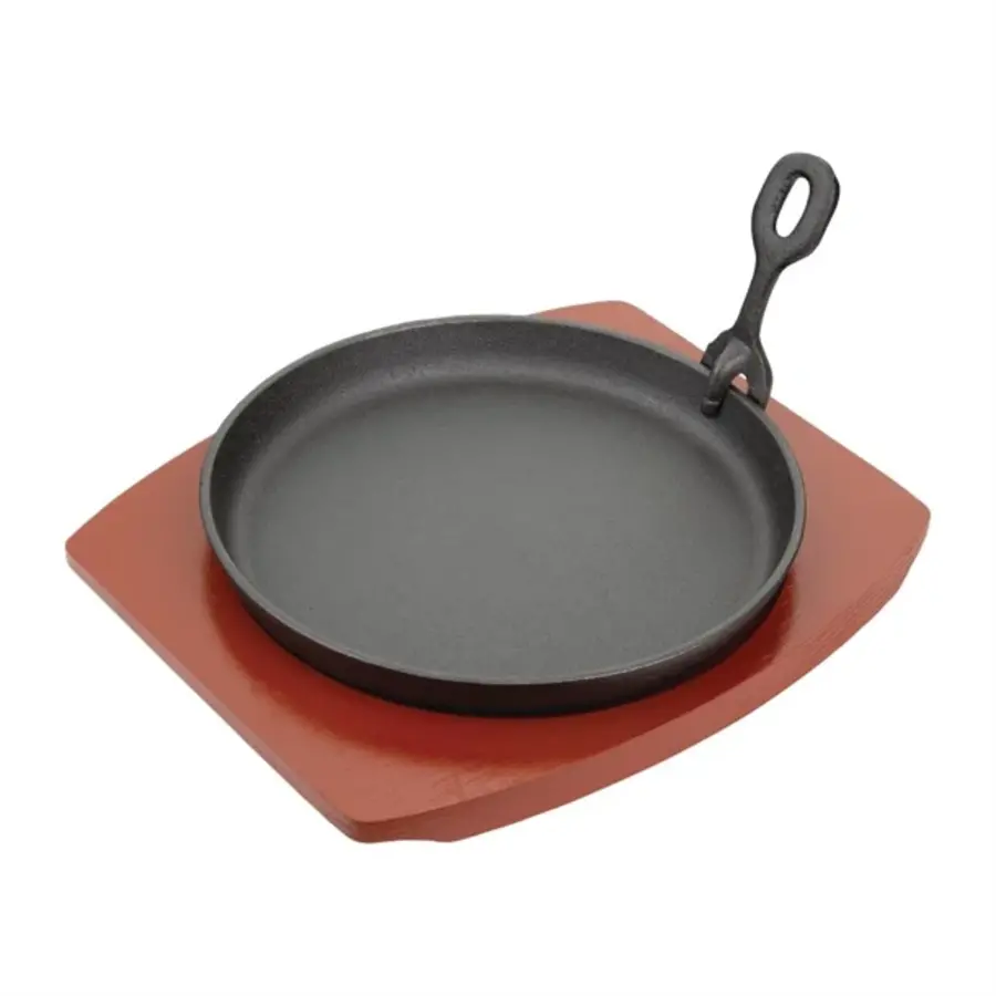 round cast iron dish with wooden coaster | 22cm |