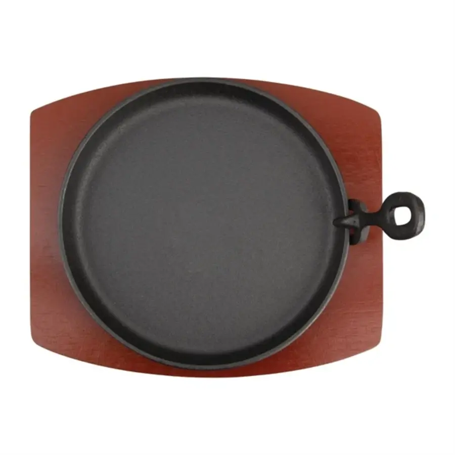 round cast iron dish with wooden coaster | 22cm |