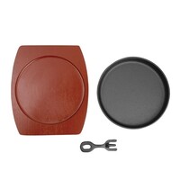 runde Gusseisenschale mit Holzuntersetzer | 22 cm |