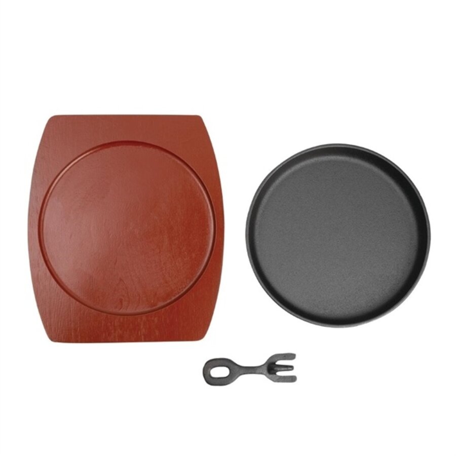 round cast iron dish with wooden coaster | 22cm |