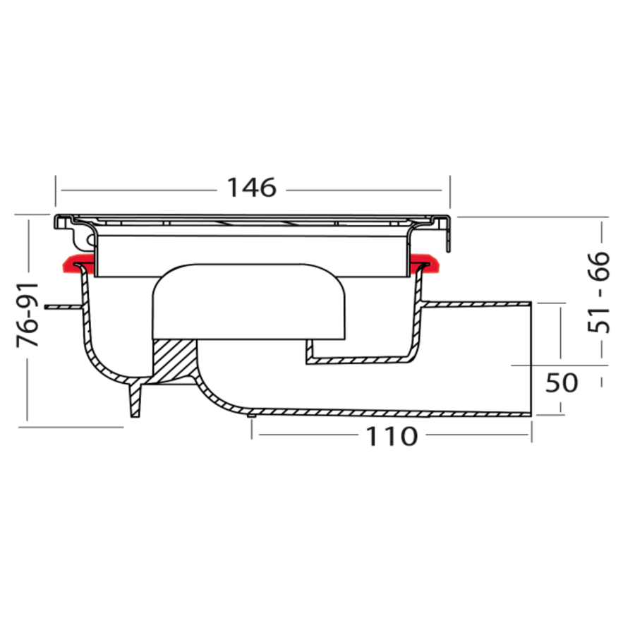 Duschablauf Messing gebürstet | Edelstahl | ABS | 146 x 146 x (h) 75 mm