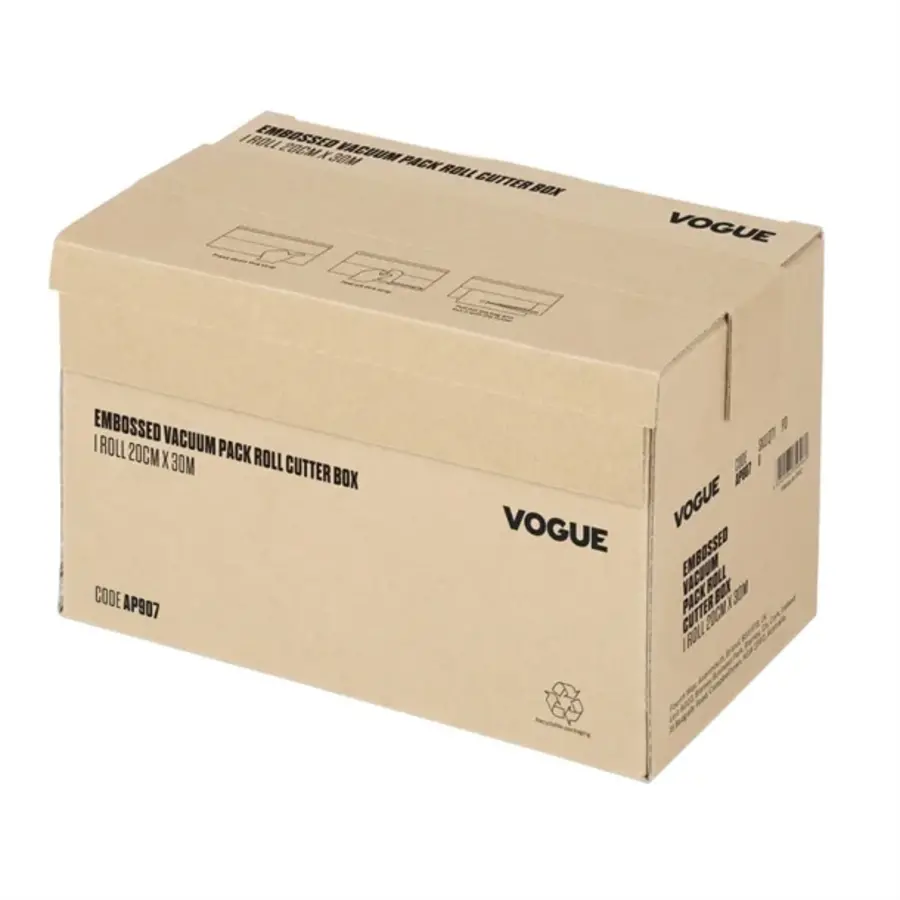 Rouleau d'emballage sous vide Vogue avec boîte de découpe (en relief) 200 mm de large | 18(h) x 27,1(l) x 16,4(p)cm