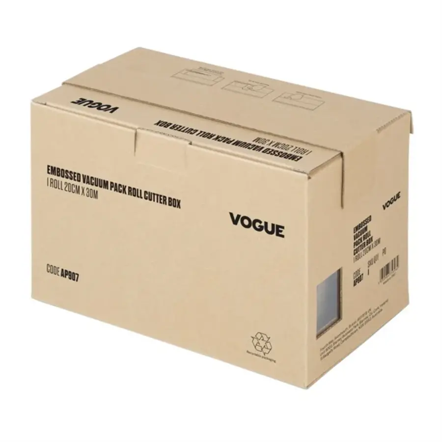 Rouleau d'emballage sous vide Vogue avec boîte de découpe (en relief) 200 mm de large | 18(h) x 27,1(l) x 16,4(p)cm